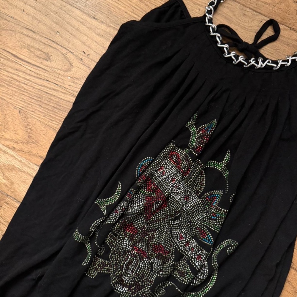 Ed Hardy Black Rhinestone + Chain Tank Top - Picture 3 of 4